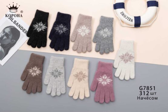 Перчатки женские «Корона» №G7851 снежинки (12 пар)