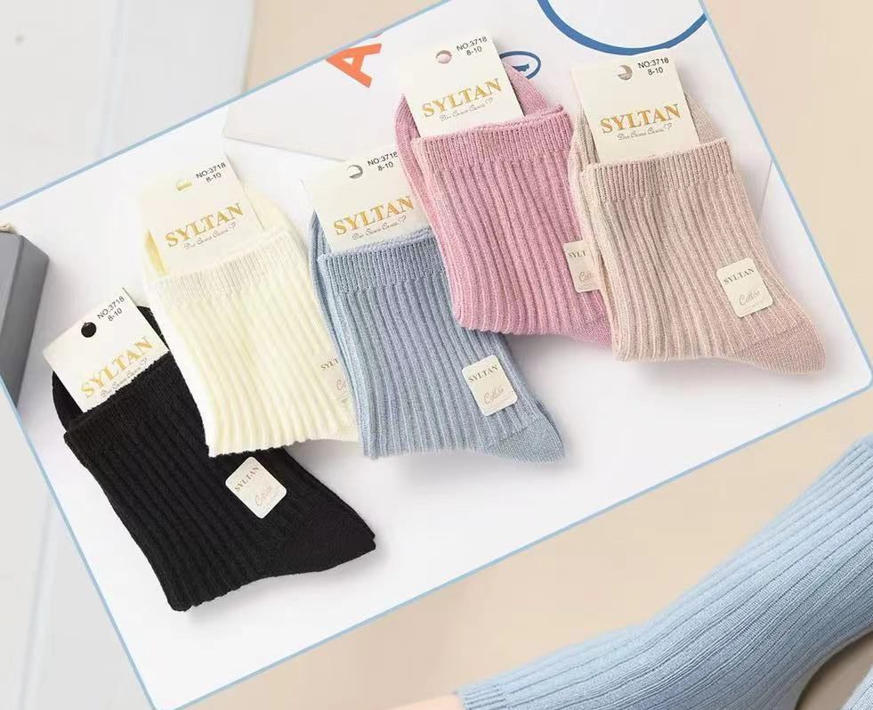 Носки детские тонкие «Syltan» №3718 (8-10, 10-12, 12-14) однотонные, рубчик (10 пар)