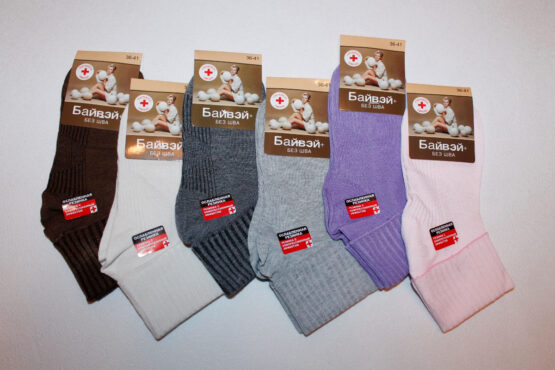 Носки женские тонкие «Байвэй» №6024, 6027 отворот, хлопок, медик (12 пар)