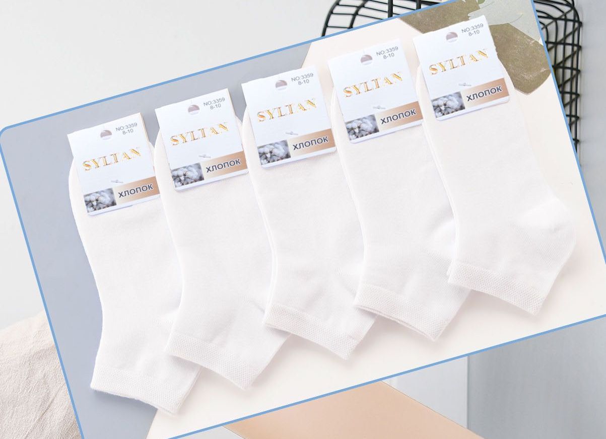 Носки детские тонкие «Syltan» №3359 (8-10, 10-12, 12-14) короткие, белые (10 пар)