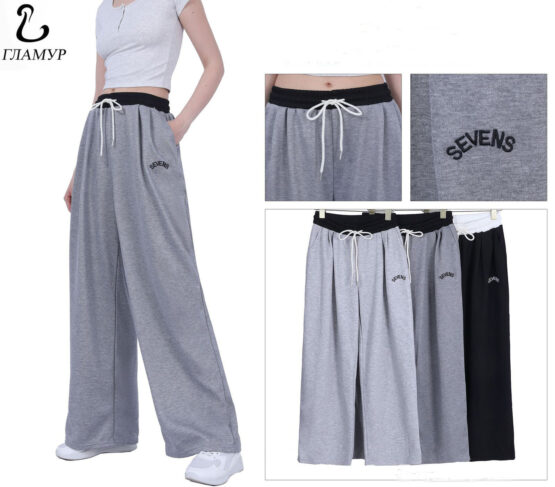Брюки женские спортивные «Гламур» №AS02 (S/M-3XL/4XL) широкие