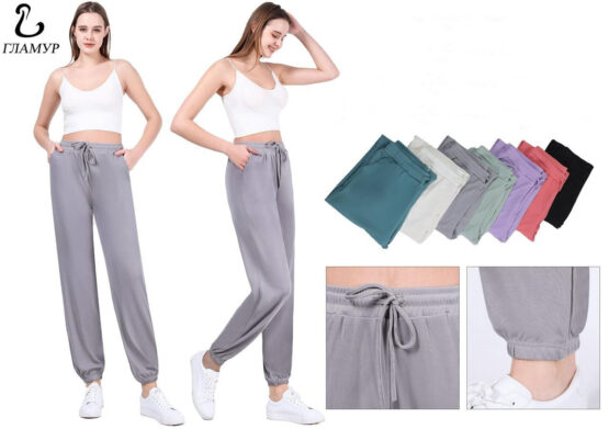 Брюки женские «Гламур» №V309 (M/L-4XL/5XL) манжет, рубчик