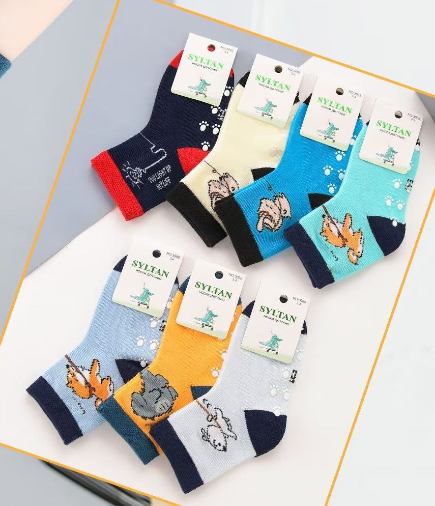 Носки детские тонкие «Syltan» №3061, 3691, 3397, 3065 (1-5) с тормозами, мальчик или девочка (10 пар)