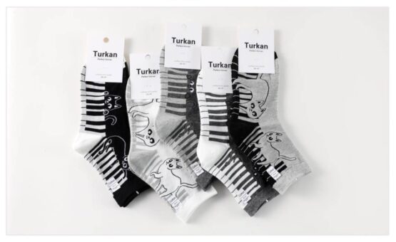 Носки женские тонкие «Turkan» №7051, 7068 черно-белые коты (10 пар)