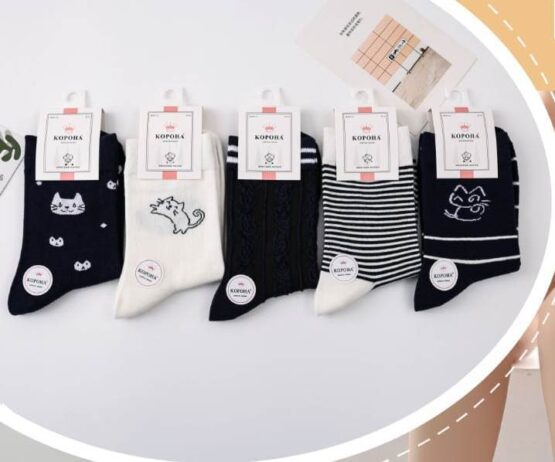 Носки женские тонкие «Корона» №611 полоска, котик (10 пар)
