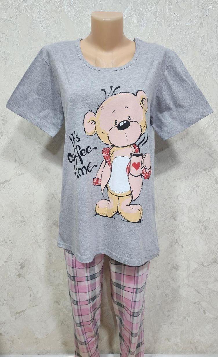 Пижама женская «Simona» (50-60) брюки и футболка мишка
