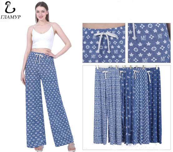 Брюки пижамные женские «Гламур» №V383C (5XL-7XL) широкие
