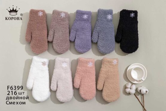 Рукавички женские «Корона» №F6399 плюш, снежинка (12 пар)
